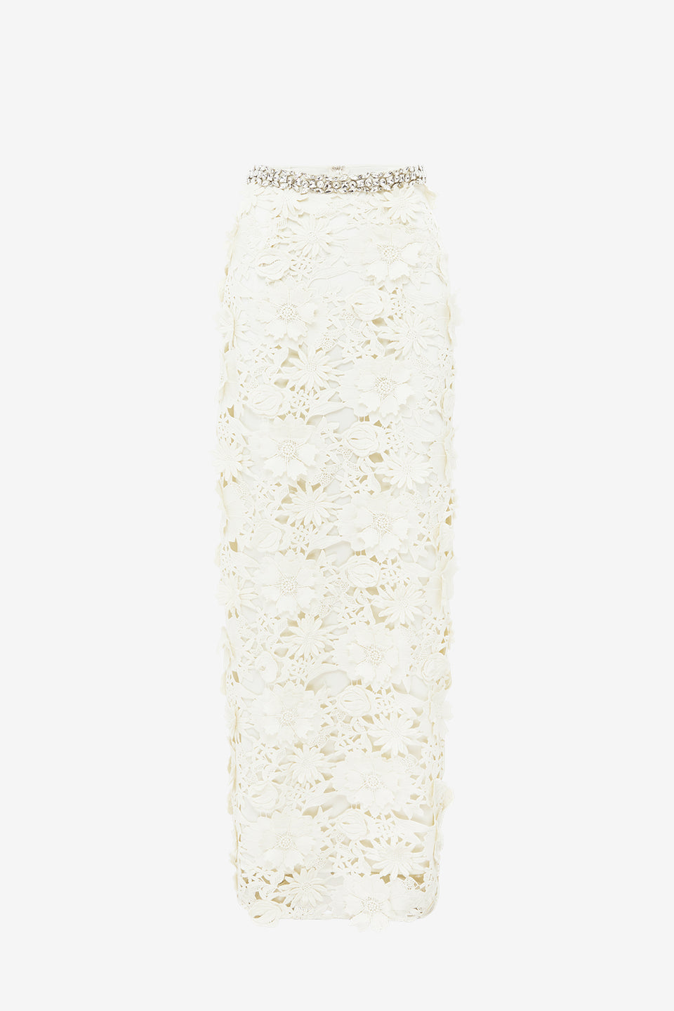 Exclusive LEO LIN Kyra Embellished Lace Maxi Skirt - Snow
