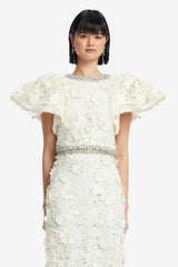 Lucia Embellished Lace Top - Snow Tops