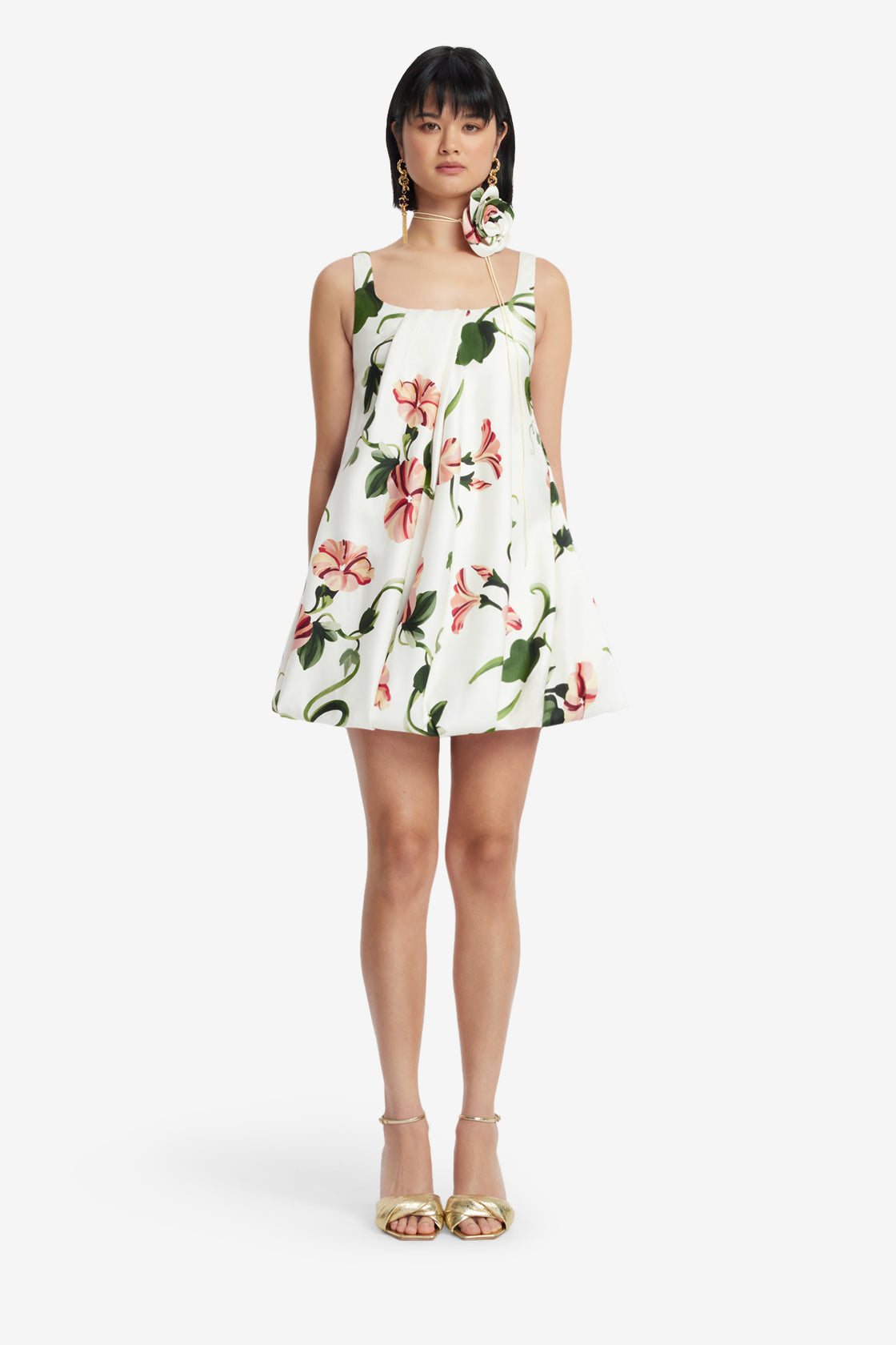 Exclusive LEO LIN Suki Puff Mini Dress - Vine Print in Snow