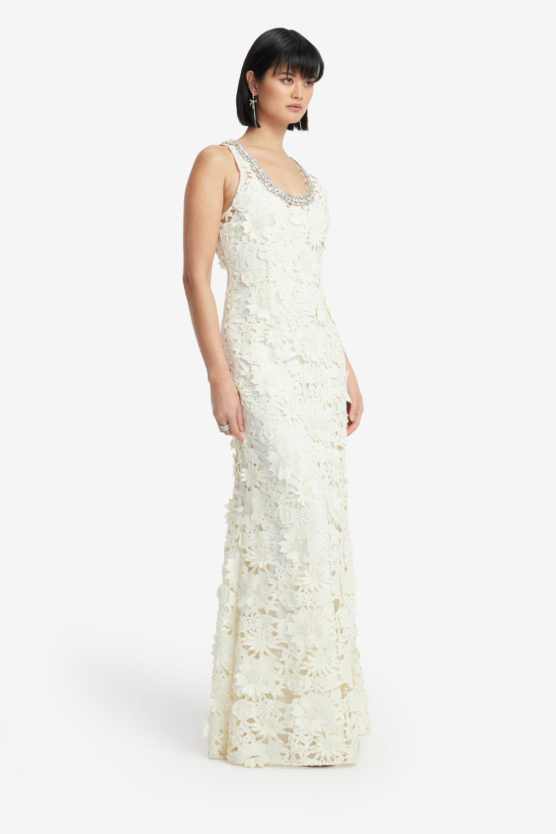 Exclusive LEO LIN Helena Embellished Lace Maxi Dress - Snow