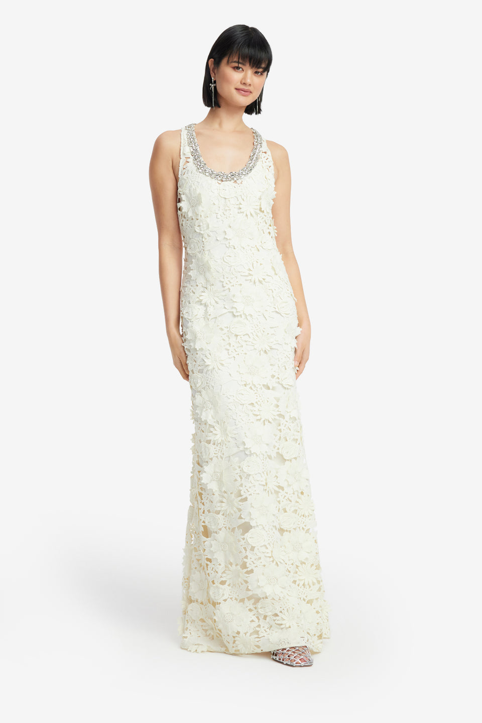 Exclusive LEO LIN Helena Embellished Lace Maxi Dress - Snow