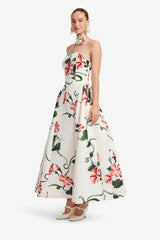 Violet Bustier Maxi Dress - Vine Print in Snow Dress Maxi