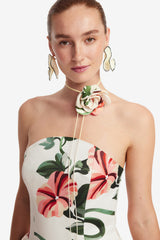Violet Bustier Maxi Dress - Vine Print in Snow Dress Maxi