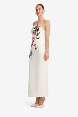 Ava Halterneck Appliqué Floral Bustier Maxi Dress - Vine Print in Snow Dress Maxi