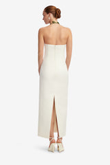 Ava Halterneck Appliqué Floral Bustier Maxi Dress - Vine Print in Snow Dress Maxi