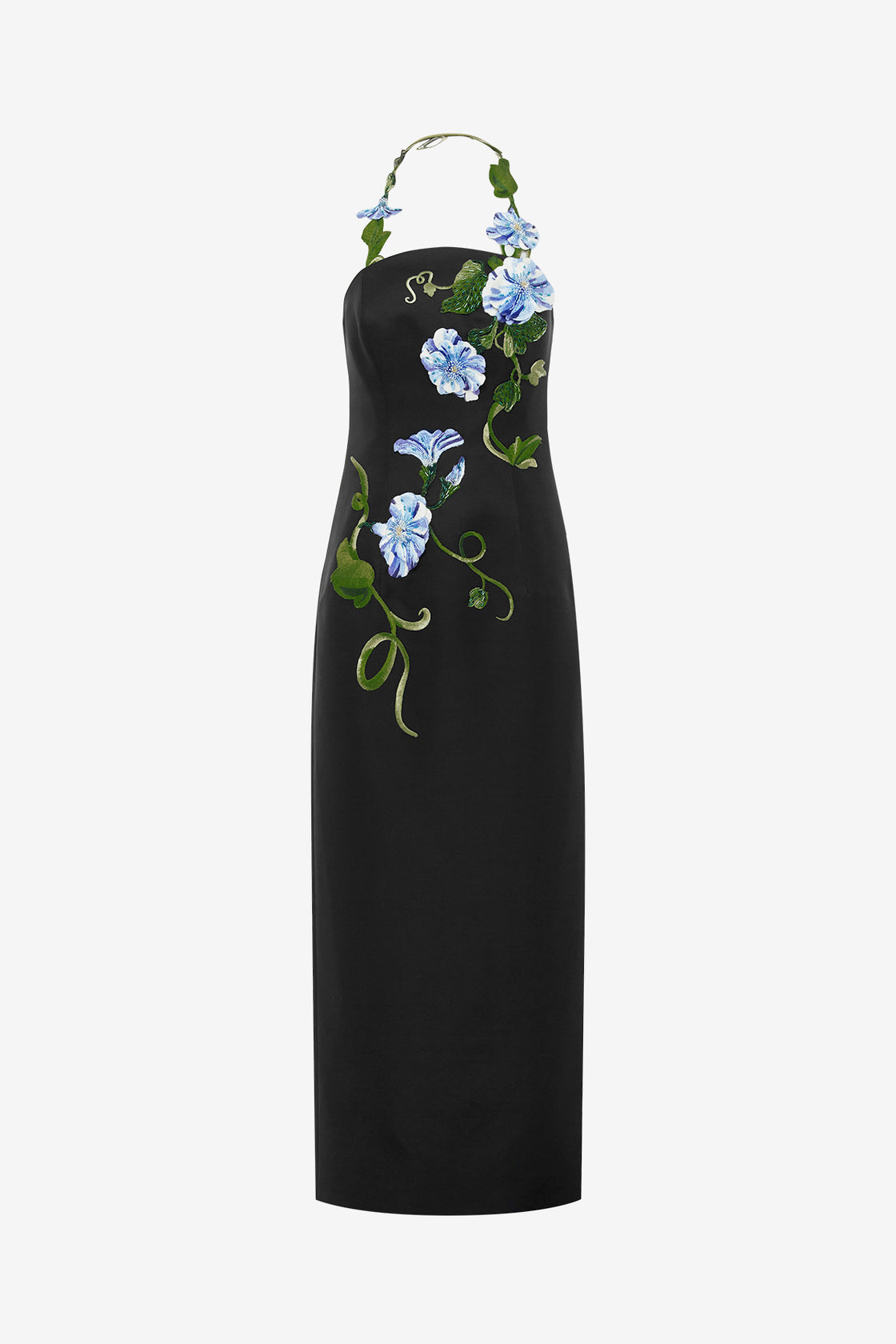 Exclusive LEO LIN Ava Halterneck Applique Floral Bustier Maxi Dress - Vine Print in Ebony