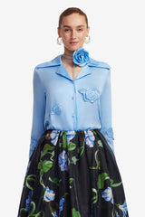 Kristina Appliqué Silk Blouse - Pastel Blue Blouse/Shirts