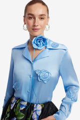 Kristina Appliqué Silk Blouse - Pastel Blue Blouse/Shirts