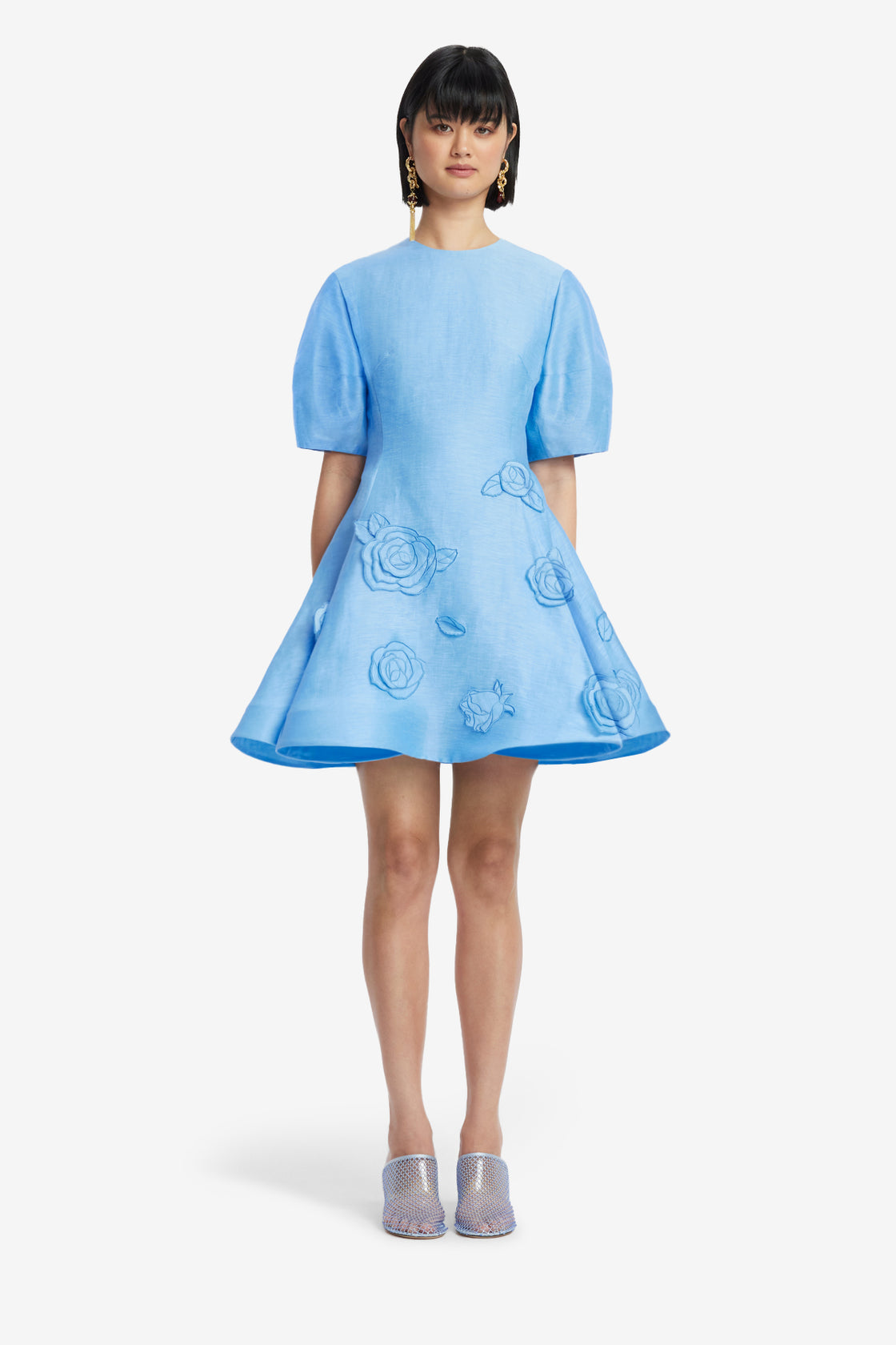 leo lin blue dress Rayna floral-appliqu satin maxi dress in blue - Leo Lin