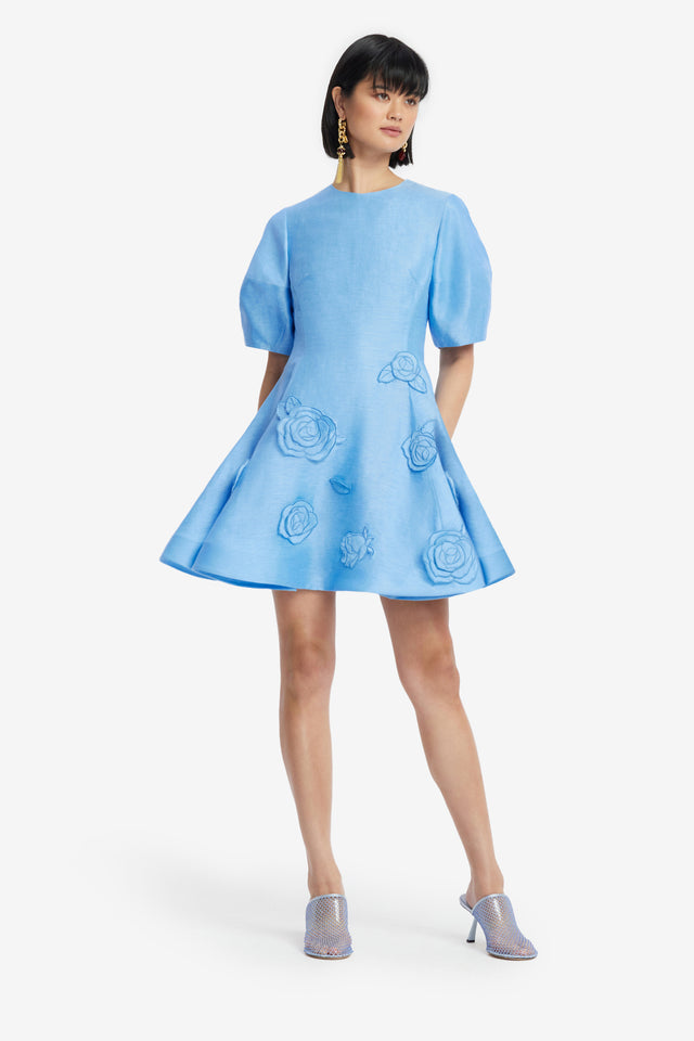 Exclusive LEO LIN Simona Appliqué Mini Dress - Pastel Blue