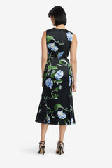 Olive Midi Dress - Vine Print in Ebony Dress Midi