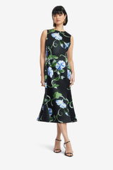 Olive Midi Dress - Vine Print in Ebony Dress Midi
