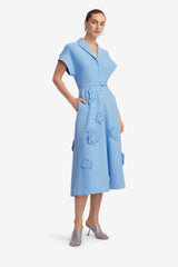 Aubrey Appliqué Shirt Midi Dress - Pastel Blue Dress Midi