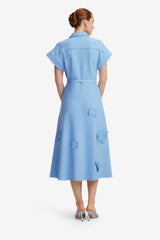 Aubrey Appliqué Shirt Midi Dress - Pastel Blue Dress Midi