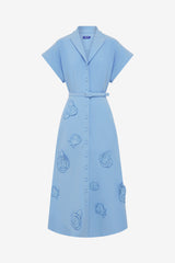 Aubrey Appliqué Shirt Midi Dress - Pastel Blue Dress Midi