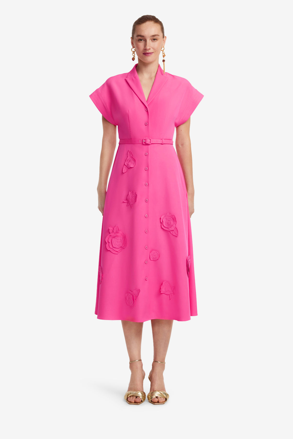 Exclusive LEO LIN Aubrey Appliqué Shirt Midi Dress - Fuchsia