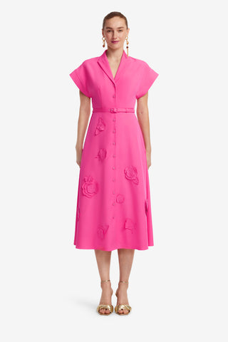 Exclusive LEO LIN Aubrey Appliqué Shirt Midi Dress - Fuchsia