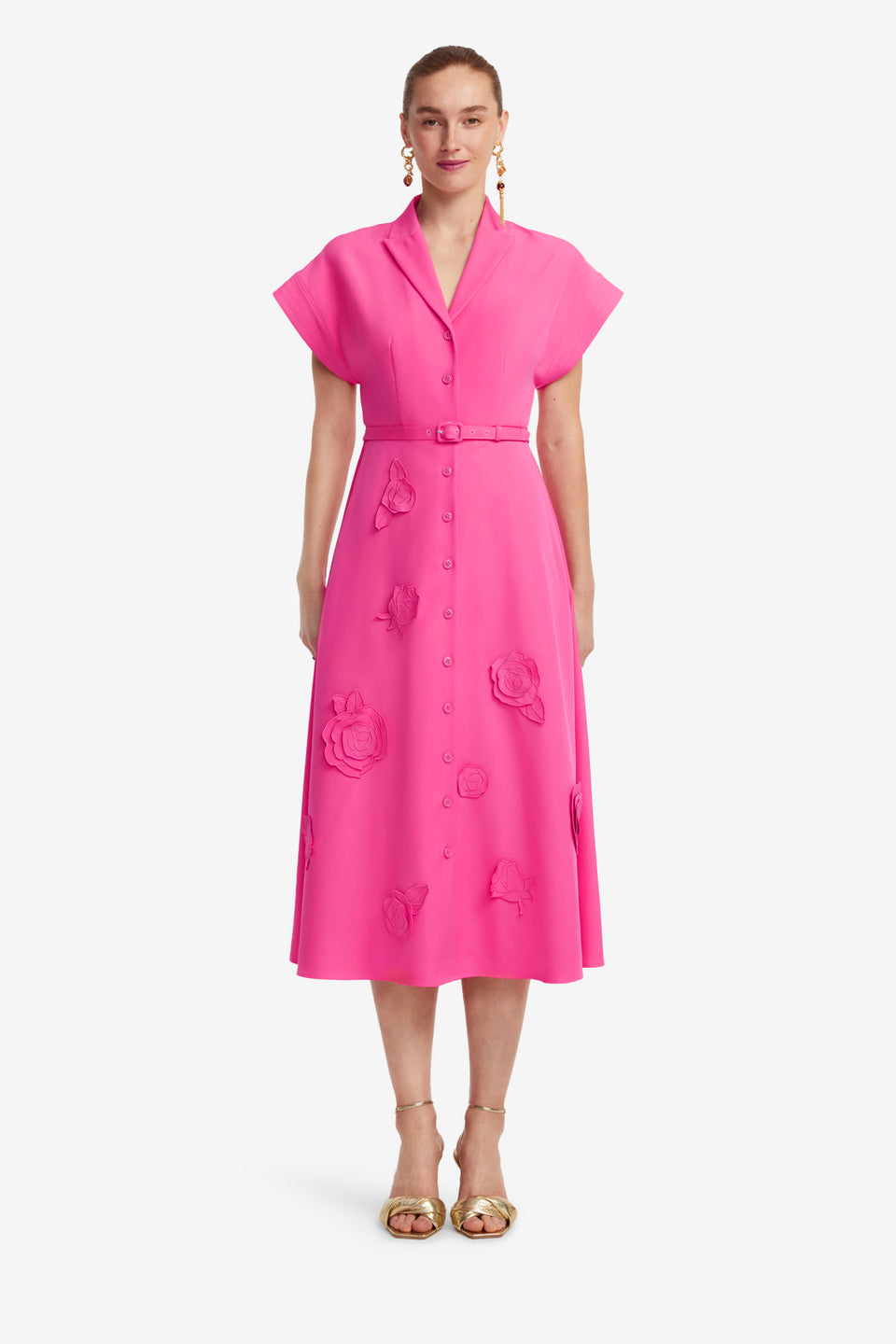 Exclusive LEO LIN Aubrey Appliqué Shirt Midi Dress - Fuchsia