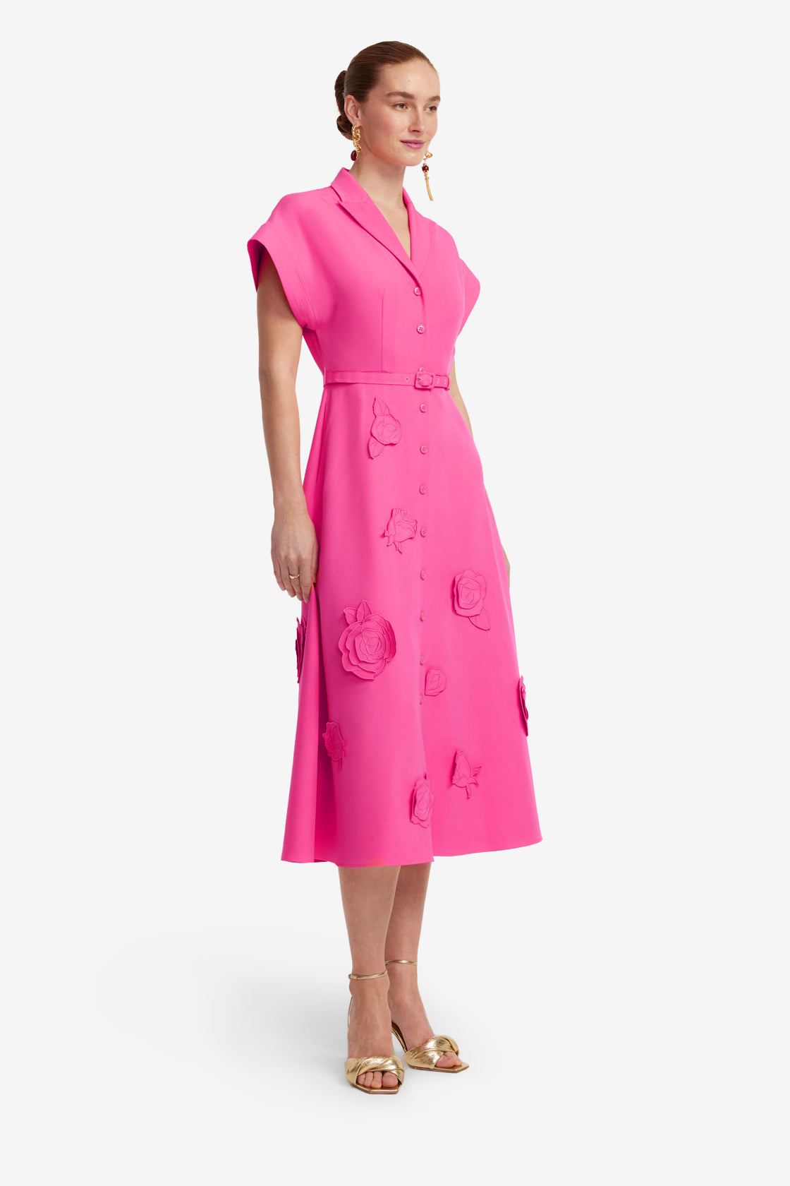 Exclusive LEO LIN Aubrey Appliqué Shirt Midi Dress - Fuchsia