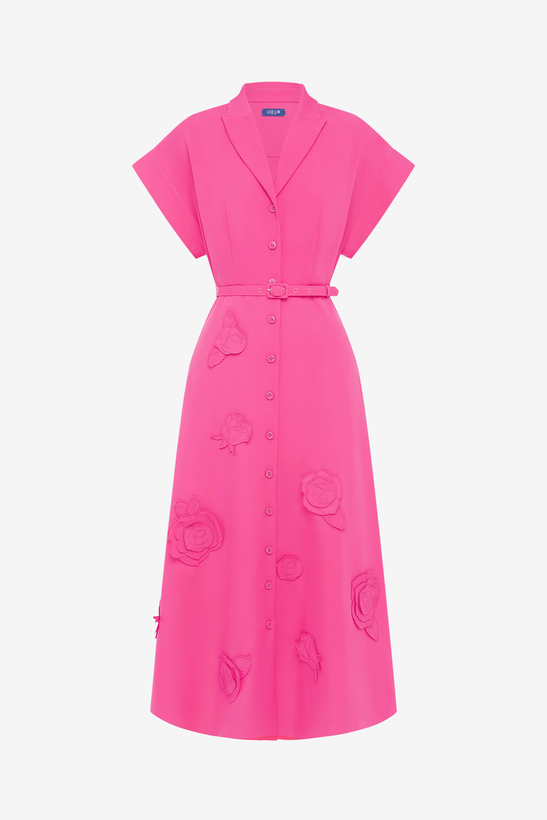 Exclusive LEO LIN Aubrey Appliqué Shirt Midi Dress - Fuchsia