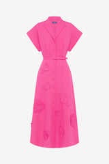 Aubrey Appliqué Shirt Midi Dress - Fuchsia Dress Midi