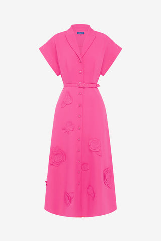 Exclusive LEO LIN Aubrey Appliqué Shirt Midi Dress - Fuchsia