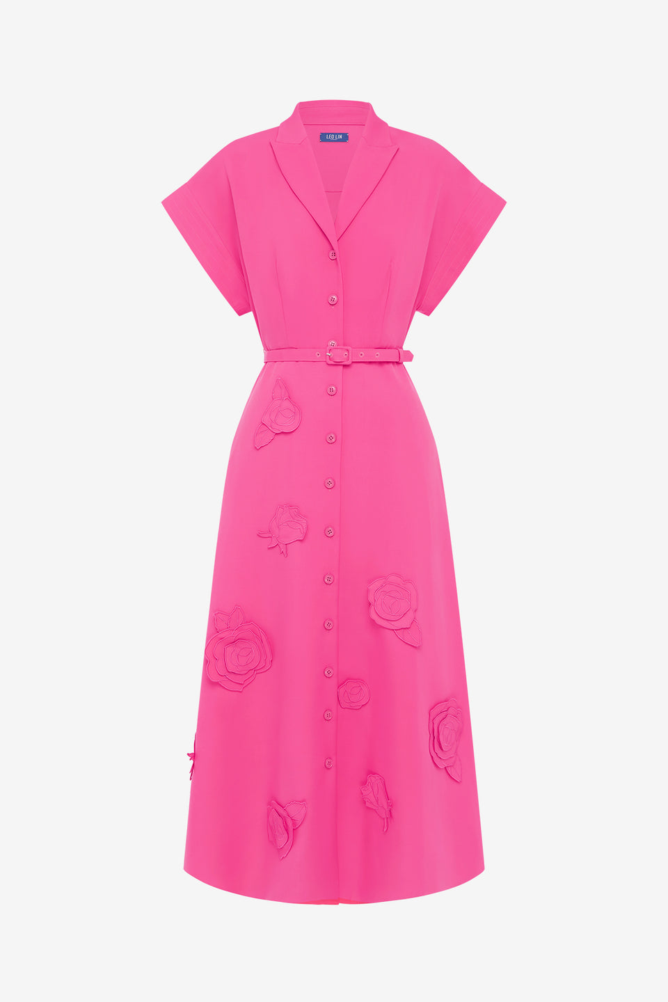 Exclusive LEO LIN Aubrey Appliqué Shirt Midi Dress - Fuchsia