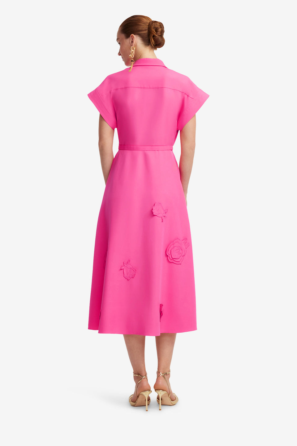 Exclusive LEO LIN Aubrey Appliqué Shirt Midi Dress - Fuchsia