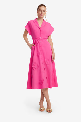 Exclusive LEO LIN Aubrey Appliqué Shirt Midi Dress - Fuchsia
