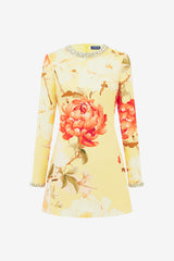 Aliza Embellished Long Sleeve Mini Dress - Peony Print in Yellow Dress Mini