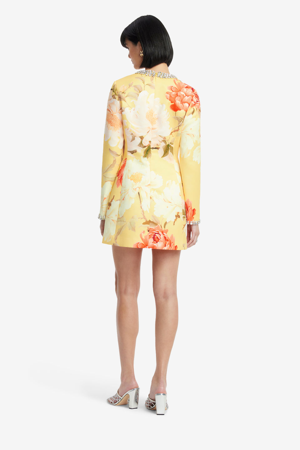 Exclusive LEO LIN Aliza Embellished Long Sleeve Mini Dress - Peony Print in Yellow