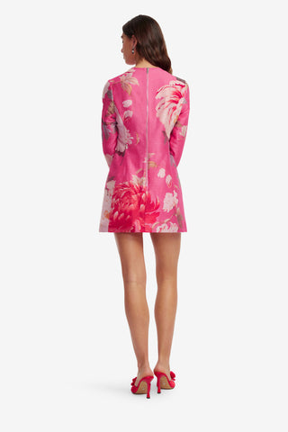 Exclusive LEO LIN Aliza Long Sleeve Mini Dress - Peony Print in Fuchsia