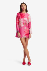 Aliza Long Sleeve Mini Dress - Peony Print in Fuchsia Dress Mini