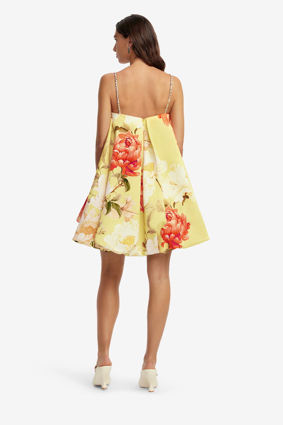 Exclusive LEO LIN Patsy Embellished Puff Mini Dress - Peony Print in Yellow