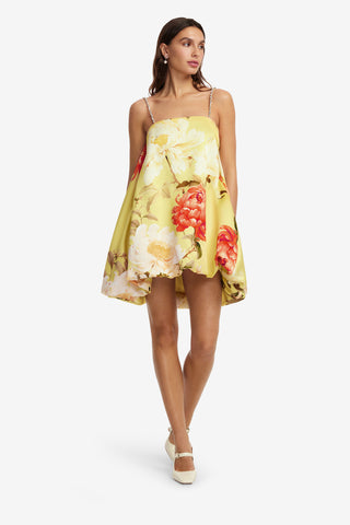 Exclusive LEO LIN Patsy Embellished Puff Mini Dress - Peony Print in Yellow