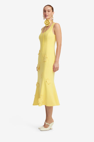 Exclusive LEO LIN Emily Appliqué Midi Dress - Limoncello