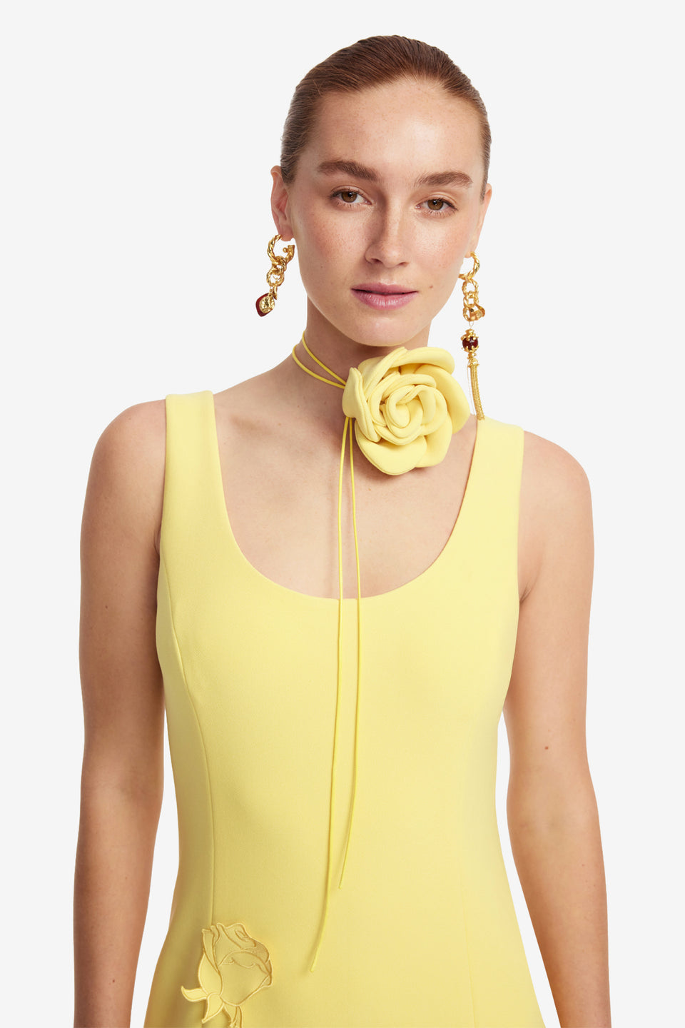 Exclusive LEO LIN Emily Appliqué Midi Dress - Limoncello