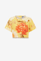 Indie Embellished Sleeve Top - Peony Print in Yellow Tops