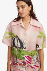 Casey Silk Button Shirt - Riviera Print Blouse/Shirts