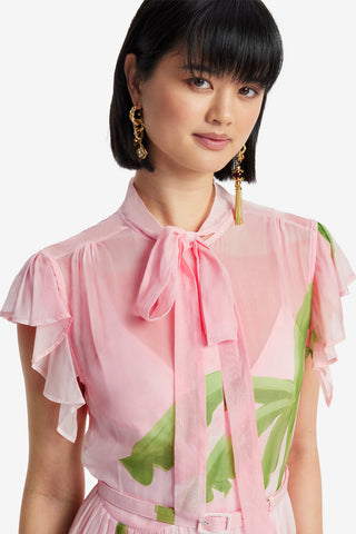 Exclusive LEO LIN Grace Flutter Sleeve Midi Dress - Riviera Print