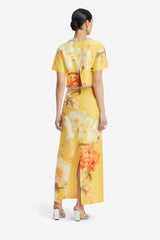 Indie Embellished Sleeve Top - Peony Print in Yellow Tops