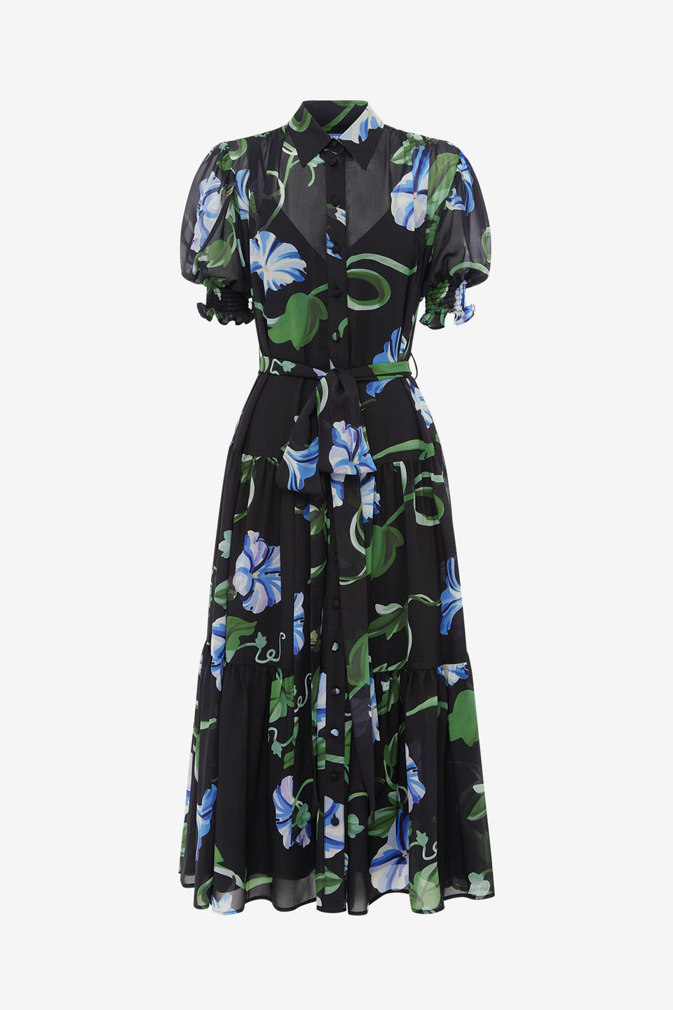 Exclusive LEO LIN Ellie Bishop Sleeve Midi Dress - Vine Print in Ebony