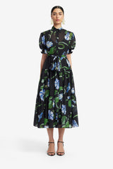 Ellie Bishop Sleeve Midi Dress - Vine Print in Ebony Dress Midi
