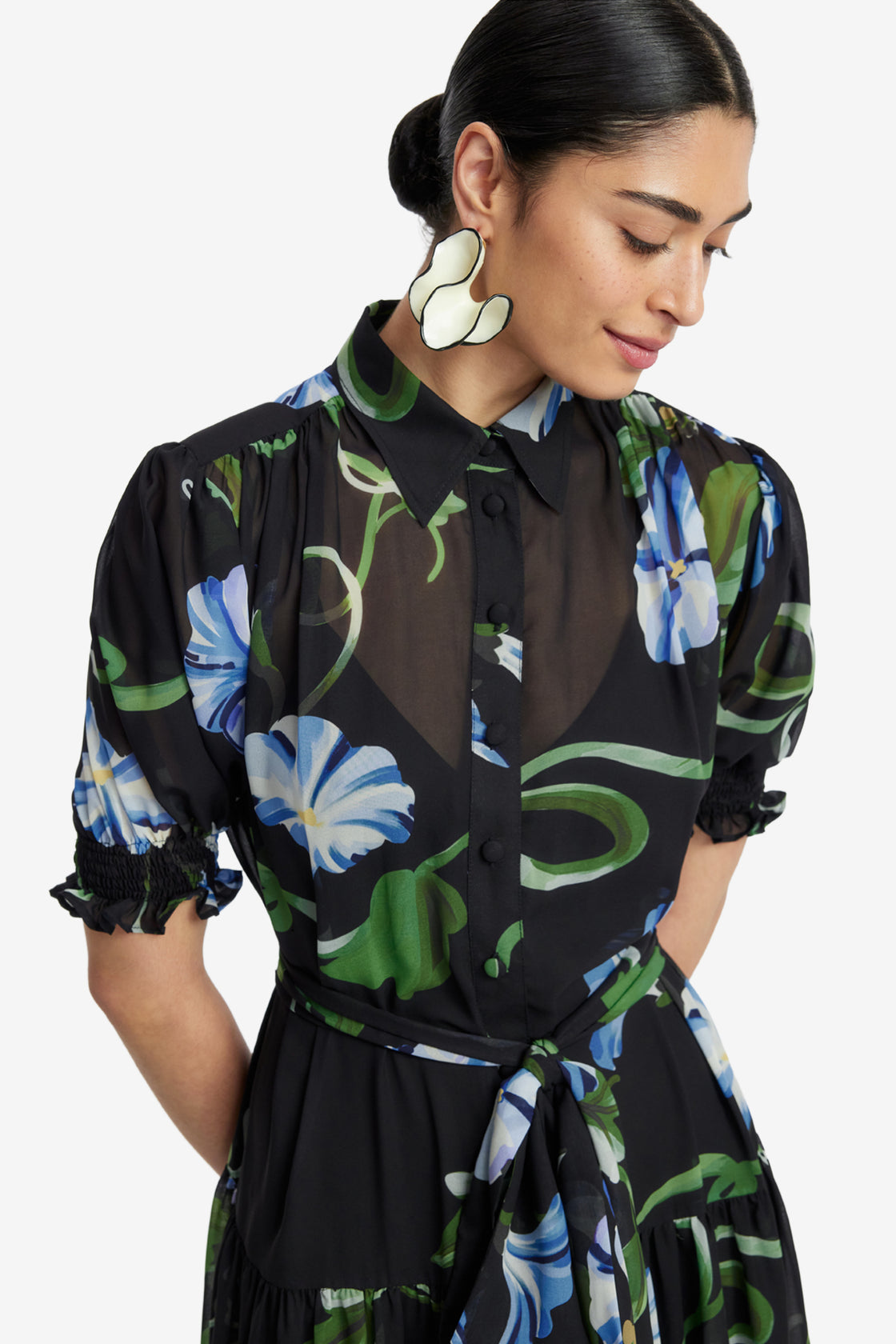 bishop sleeve midi dress Bishop Sleeve Dress - Cypress Satin