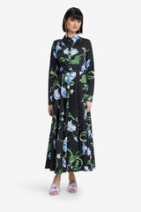 Zara Shirt Midi Dress - Vine Print in Ebony Dress Midi