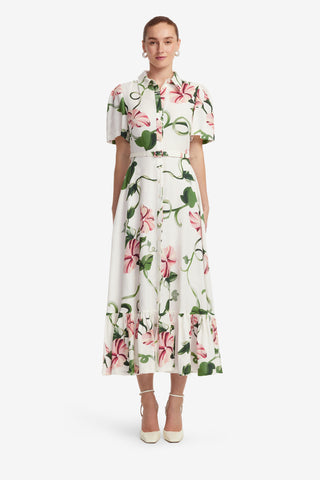 Exclusive LEO LIN Becca Short Sleeve Midi Dress  - Vine Print in Snow