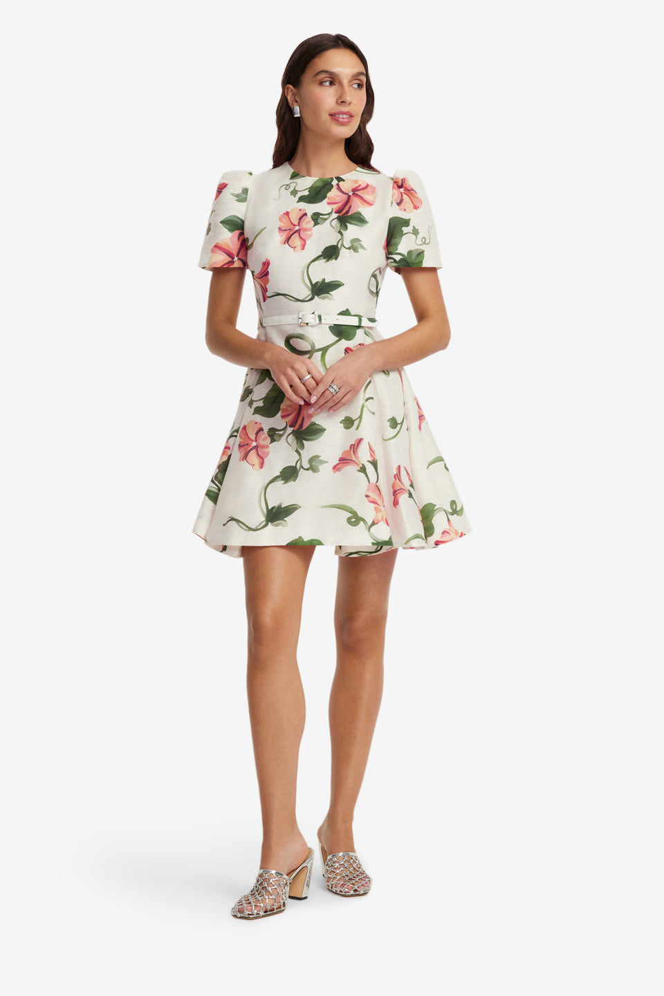 Exclusive LEO LIN Elyse Short Sleeve Mini Dress - Vine Print in Snow
