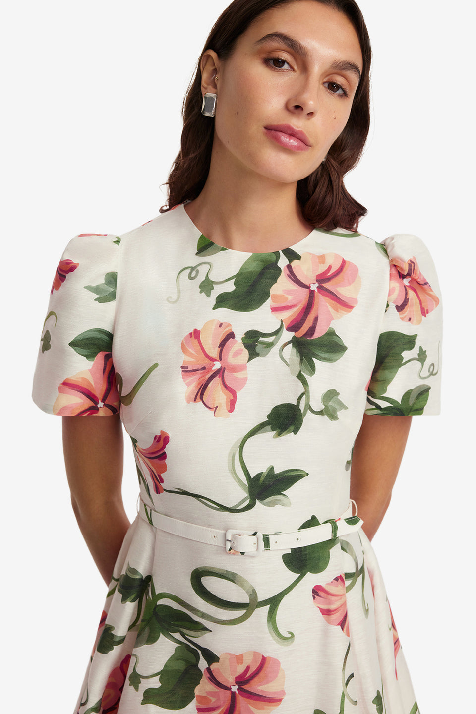 Exclusive LEO LIN Elyse Short Sleeve Mini Dress - Vine Print in Snow