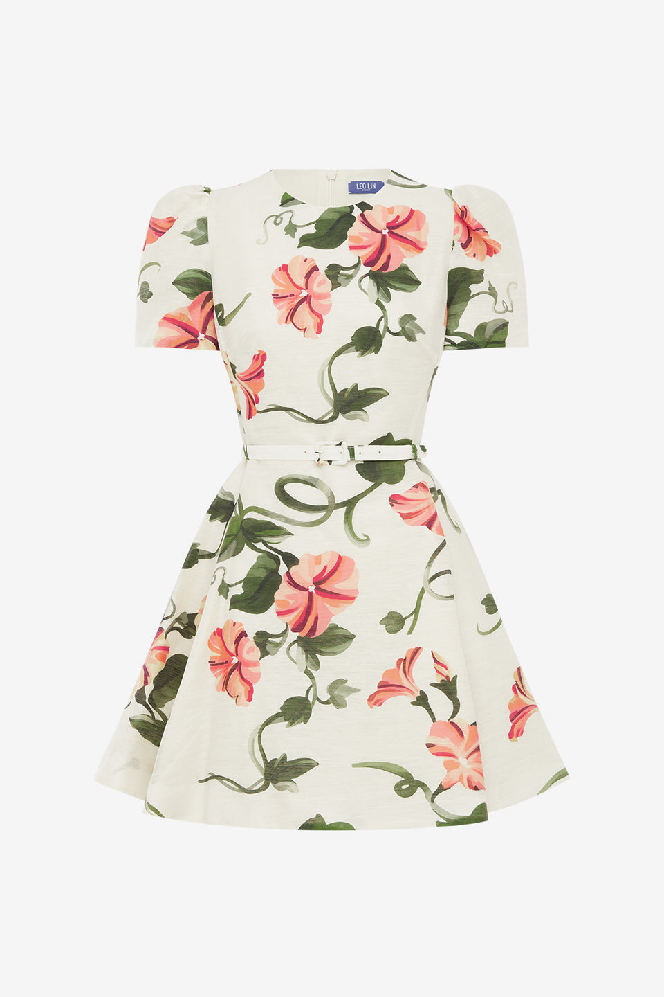 Exclusive LEO LIN Elyse Short Sleeve Mini Dress - Vine Print in Snow