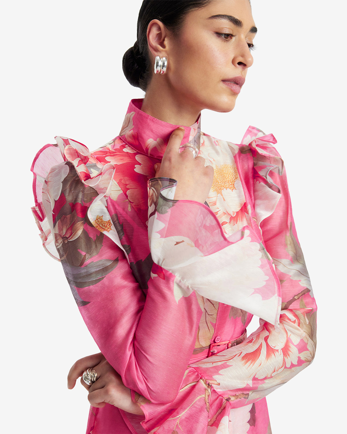 Katrina Butterfly Sleeve Midi Dress - Peony Print in Fuchsia LEO LIN Katrina Butterfly Sleeve Midi Dress - Peony Print in Fuchsia LEO LIN